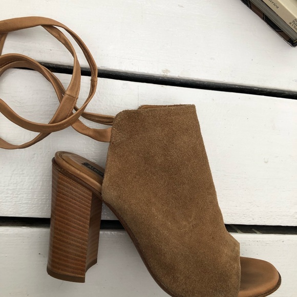 Alberto Fermani Suede Open Toe Stacked Heel Booties - Picture 4 of 13